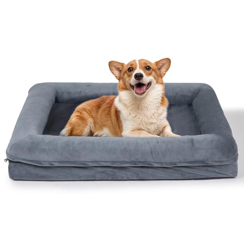 The Fellie Dog Bed, Orthopedic Dog Beds with Removable Washable Cover, Memory Foam Dogs Sofa with Non-Skid Bottom, Soft Flannel Pet Couch Bed Mattress for Crate, Waterproof Pet Couch, 91x68x16cm