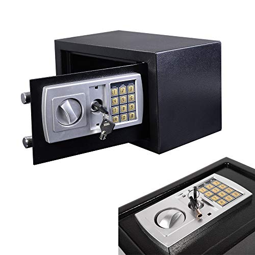 Coffre-Fort Hôtel à Serrure Electronique, 8,5L Coffre Fort Mural avec 2 clé d'urgence, Pour Protection de l'argent, Bijoux, Passeports, 31 x 20 x 20cm, Noir