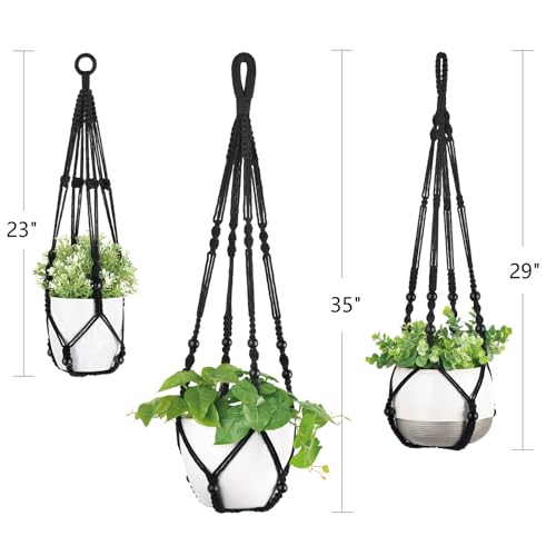 Image of Mkono 3 Pack Macrame Plant Hangers Hanging Planters for Indoor Plants Black