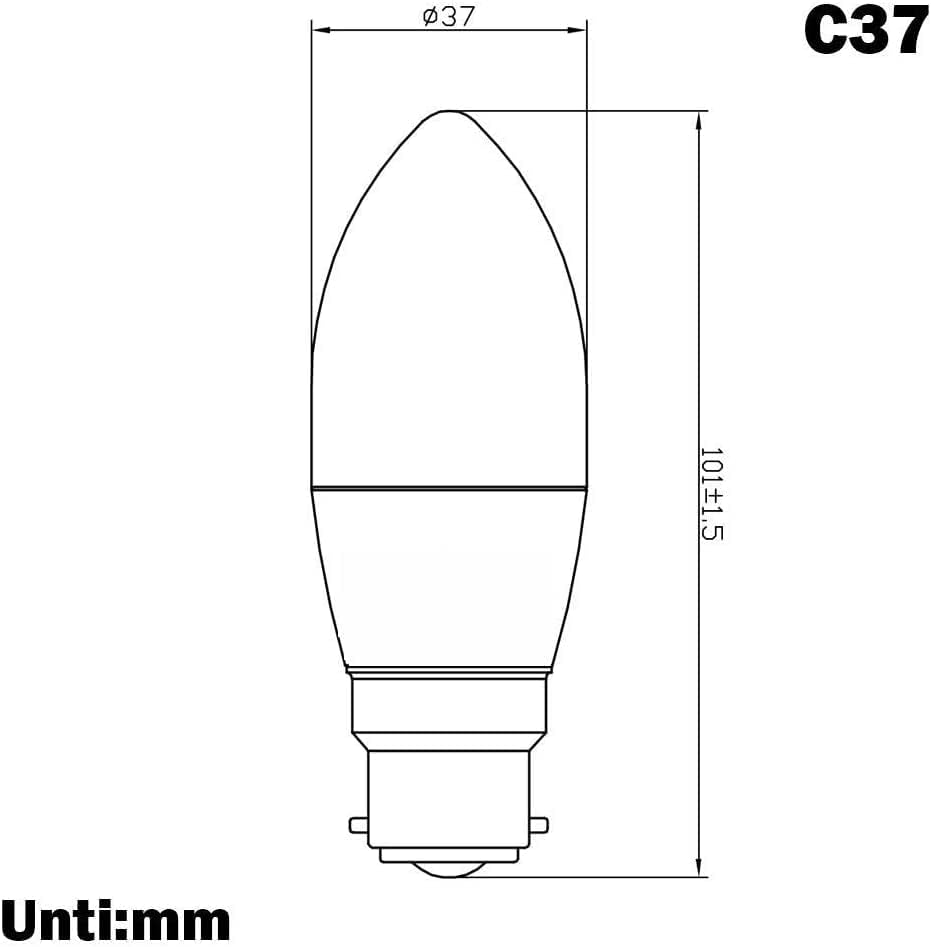 BAOMING C37 Dimmable LED Candle Bulb B22 Bayonet Cap Warm White 2700K 5W ( 40W Equal ) , Clear PC Cover , Pack of 6