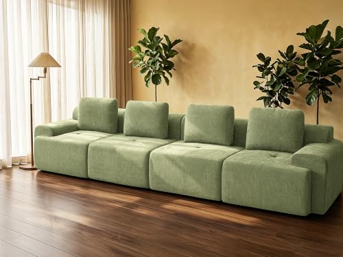 Image of 159 inch Oversized Boneless Couch, Comfort Cloud Sectional Couches for Living Room, Modular Sofa High Back & Extra Deep Seat, No Assembly, Soft Chenille Fabric (Olive Green, 159 inch-（4+0）)