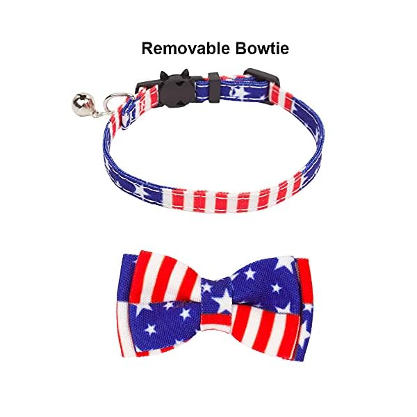 Adoggygo american flag cat collar bandana, 4th of july breakaway cat kitten collars with removable bowtie bandana patriotic collars for cat kitten (4th of july) - image 4