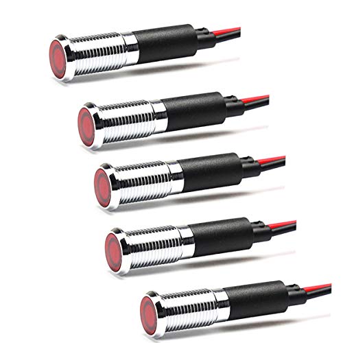 5PCS/set 8mm 5/16" LED Signal Indicator Bulb Pilot Dash Light with Cable Length 20.5cm / 8.1 inch for Car Auto Vehicle Boat (Red) - Flat Lighthead