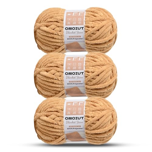 Image of 3 Pack of Khaki Chunky Chenille Yarn for Crocheting, Soft Baby Blanket Yarn, Chunky Knit Blanket Crochet Yarn, #7 Super Bulky, 10.6oz /164 yds Fluffy Velvet Amigurumi Yarn