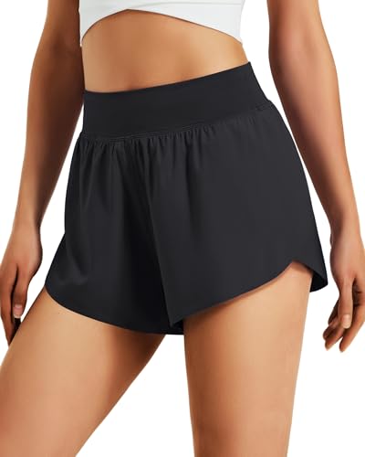 Women's 3" Athletic Runnning Shorts High Waisted Quick Dry Lightweight Dolphin Shorts for Workout Gym with Liner