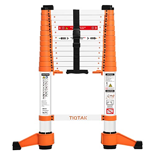Tiqtak One Button Retractable Telescoping Ladder With Stabilizer 10.5 Ft Aluminum Extension Collapsible Ladder Heavy Duty 330Lb Capacity Folding Telescope Ladder For Household Or Rv Work #TOP25