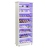 LITTLE TREE 69-Inch Tall Shoe Cabinet with LED Light Strip & Adjustable Shelves, White Wooden 8-Tier Shoes Display Cabinet for 26 Pairs, Freestanding Modern Shoe Cabinet for Entryway