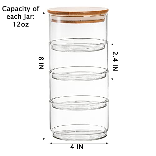Coloch 4 Tier Stacking Glass Jars With Airtight Bamboo Lid, 12Oz Clear Food Storage Canister Set Decorative Glass Jars For Candies, Nuts, Condiments, Tea, Tiny Crafts, Kitchen, Living Room #TOP1