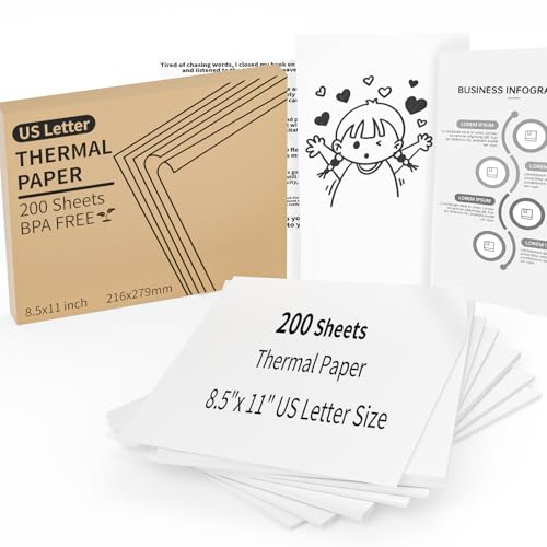 200 Sheets Thermal Printer Paper, 8.5"x 11" US Letter Size - High-Efficiency Durable Printing for Home Work, Printing Contract, Picture, Compatible with Most Thermal Printers (200  image 5