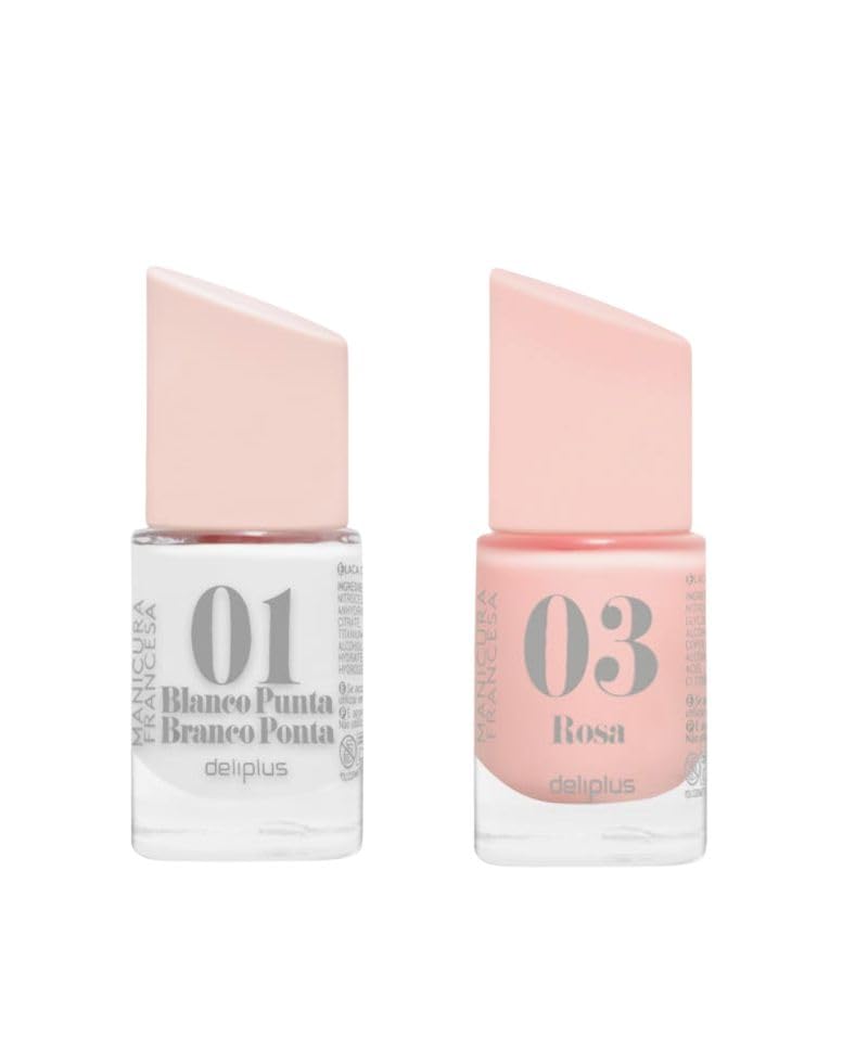 Dliplus Set de Manicura Francesa, Laca de Uñas 03 Rosa y 01 Blanco Punta, 11 ml, 2 Unidades
