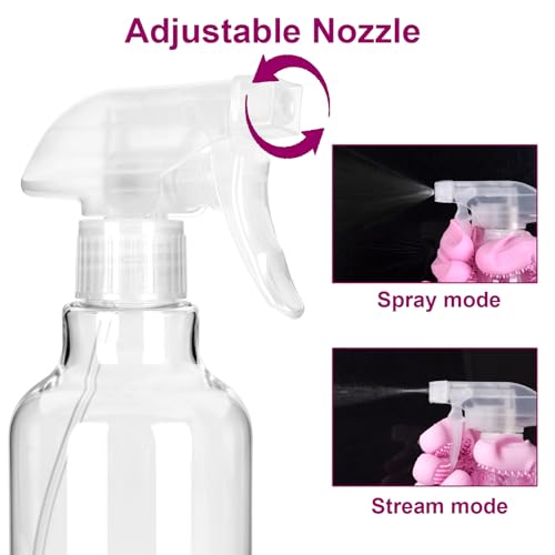 Spray Bottles - Plastic Spray Bottles for Cleaning,Empty Spray Bottle for Plants, Pet, Hair - Refillable Spray Bottle with Adjustable Mist/Stream - 16.9oz/2Pack (Clear)2