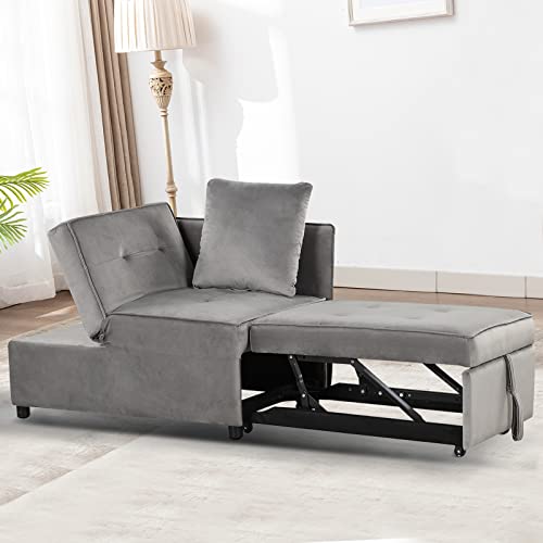 Anj 4 In 1 Convertible Chair Bed, Velvet Loveseat Sofa Sleeper Chair With 2 Pillows, Single Fold Out Chair Bed Sleeper With 5 Adjustable Backrest For Living Room(Grey) #TOP29