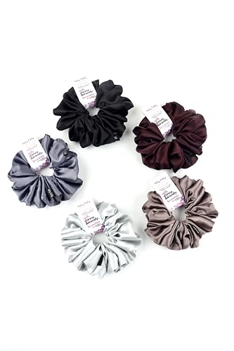 Image of Satin Scrunchies Hair Bands for Women | No-Damage Elastic Hair Ties for Ponytails & Buns | Fluffy & Stylish Rubber Bands | Extra Large Size | Pack of 5