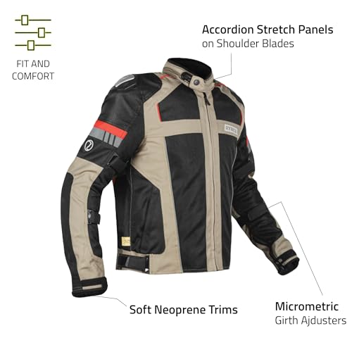 Image of Rynox Storm Evo Jacket - Mesh Motorcycle Touring Jacket with Impact Protection and Abrasion Resistance - Sand Brown Black, Small