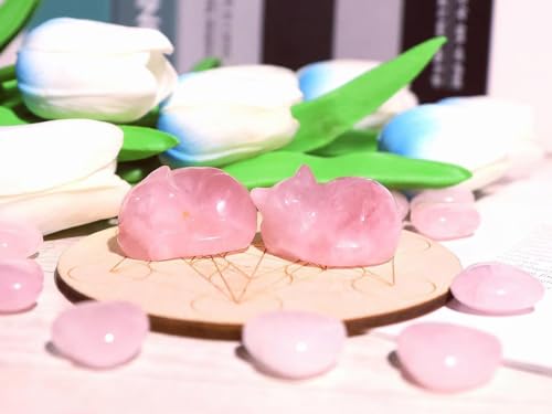 XIANNVXI Sleeping Cat Ornament Figurine,Cute Pink Gifts for Cat Lovers,38mm Rose Quartz Pink Crystal Gifts for Women Cute Desk Accessories Cute Room Decor - Image 3