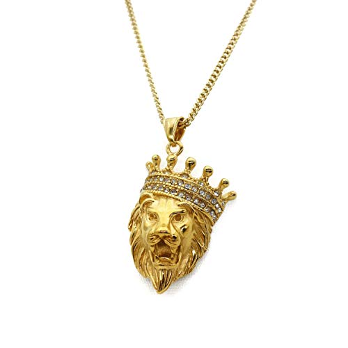Pendentif tête de lion rugissante dorée : collier punk rétro robuste