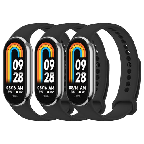 Mugust 3Piezas Correas para Xiaomi Mi Band 8 Mujer Hombre,Silicona Coloridos Recambio Suave Pulseras de Repuesto para Mi Band 8(Negro/Negro/Negro)