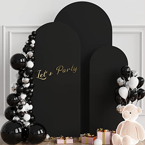 Image of Wokceer Set of 3 Wedding Arch Cover Spandex Fitted Wedding Arch Stand Covers for Round Top Chiara Arch Backdrop Stands Cover for Birthday Party Ceremony Banquet Decoration 4ft,5ft,6ft Black