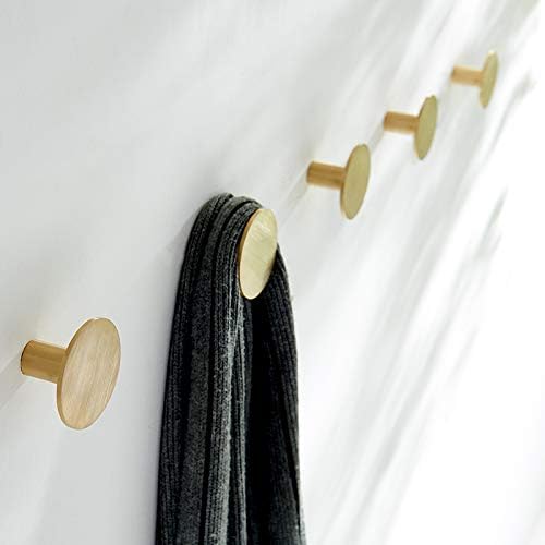 Pack of 4, Brushed Brass Decorative Wall Hooks, 32mm x 30mm, for Bathroom,Lavatory,Clothing Store, Hotel, Cafe,Hat,Towel Coat Hook Hangers Wall Mounted (Round)