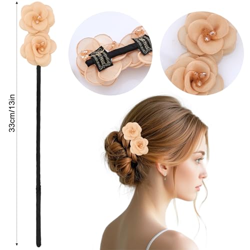 4 Pcs Flower Hair Bun Maker Elegant Lazy Hair Curler Rhinestone Hand-Embroidered French Butterfly Twist Scrunchies Hairstyle Shaper Accessories Sparkly Ball Clip for Women Long Hair