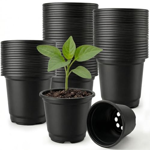 Feruchun 100 Pieces Pot Semis Rond,Pot de Repiquage 10cm,Pots de Fleurs Plastique,Réutilisables Pot de Culture pour Plantation Intérieure et Extérieure...