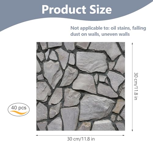 40 Stück 3d Wandpaneele Steinoptik Selbstklebend, 30 × 30 cm Wandverkleidung aus Kunststoffplatten, Wasserdicht PVC Backstein Tapete für Innenbereich, Außenbereich, Geschäftsräume