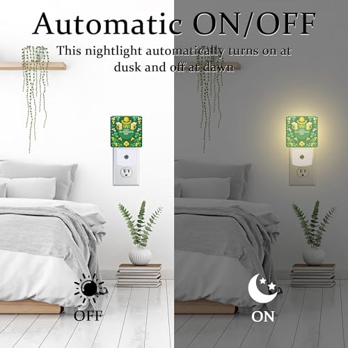 Image of Happy St. Patrick's Day Night Light for Kids,Green Shamrock Leprechaun and Rainbow Night Light Plug in with Dusk to Dawn Sensor, 0.5w Energy Saving Sleep Friendly Nightlight for Kitchen Bedroom