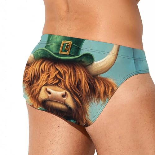 Highland Cow St Patricks Day Men's Swim Brief Sexy Bikini Swimwear Swimsuit Trunks Bathing Suits3