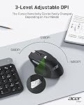 Acer Wireless Mouse for Laptop, 2.4GHz Computer Mouse Wireless with USB Receiver, Portable Cordless Mouse, 3 Adjustable DPI Ergonomic USB Mouse,6 Buttons Compatible with MacBook Pro/Air,Chromebook,etc