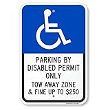 SmartSign Basics 18 x 12 inch “Parking By Disabled Permit, Tow-Away Zone” Handicap Parking Sign, 120 mil Aluminum Composite (ACM), Engineer Grade Reflective Material, Blue/Black on White