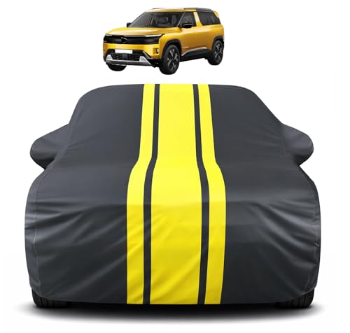 Image of Auto Hub Car Cover Compatible with Tata Sierra with Mirror Pocket, Soft Cotton Lining, Sierra Car Cover Waterproof - Yellow-Black