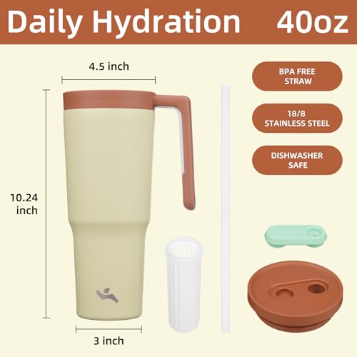 Image of Konokyo 40 oz Tumbler with Handle and Straw, Insulated Water Bottle
