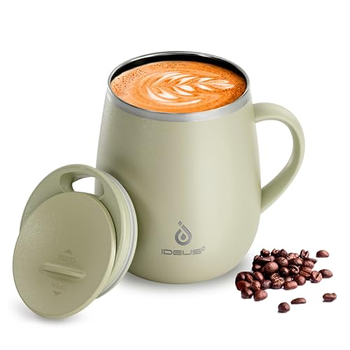 Ideus 16 oz Insulated Coffee Mug with Lid and Handle (Celadon, FUJI DAWN)