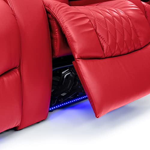 Seatcraft Diamante Home Theater Seating - Living Room - Top Grain Leather - Power Recline - Powered Headrests - Cupholders - USB Charging-Ambient Lighting-Arm Storage, Red, Row of 4 w/Middle Loveseat