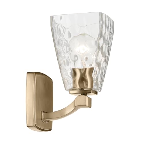 Image of Kichler Marant 5 inch 1-Light Wall Sconce Bathroom Vanity Light Fixture with Clear Water Glass in Champagne Bronze for Bathroom, Powder Room and Hallway (5 inch W x 9.5 inch H), 55214CPZWTR