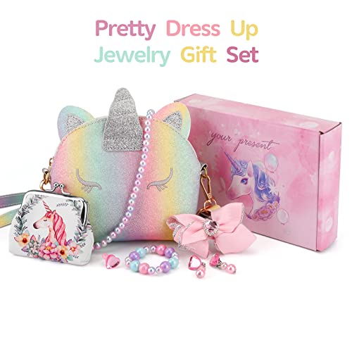 JYPS 7PCS Toddler Purse for Girl, Girls Wallet with Pretend Play Toys, Princess Toys with Kids Dress Up Jewelry Set - Thumbnail 2