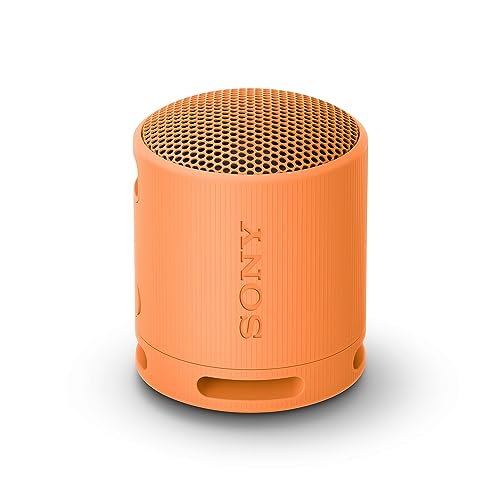 SRSXB100DCE7 Sony SRS-XB100 -Speaker Wireless Bluetooth, Portatile, Leggero, Compatto, da Esterno, da Viaggio, IP67 Resistente Acqua e Polvere, Batteria da 16 ore, Cinturino Versatile, Chiamate in Vivavoce-Arancio
