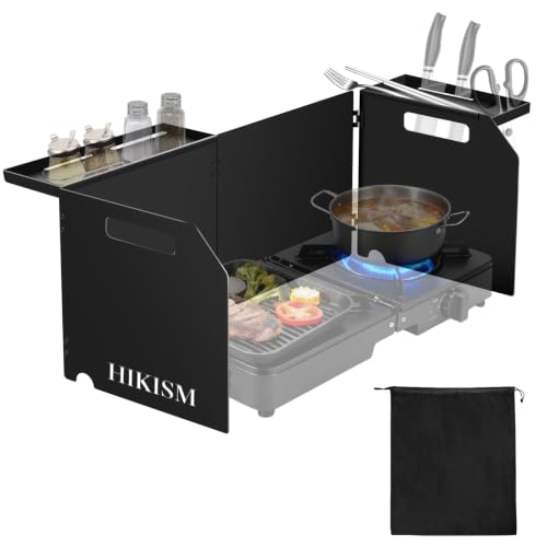HIKISM Enlarged 59cm/23inch Wind Screen for 2 Burners Camping Stove Black Windscreen Camping Wind Blocker for Tent Stove Chafer Wind Guard for Backpacking Stove