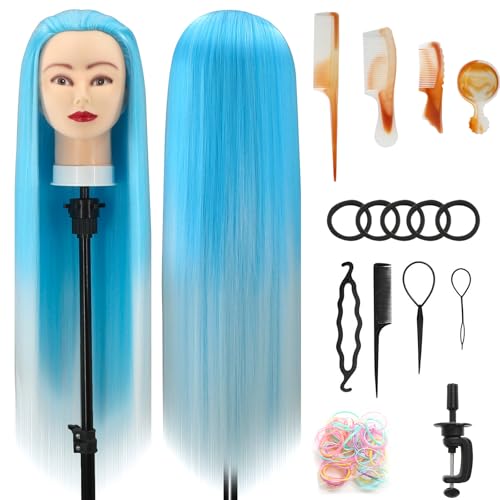 Styling Head 28 inch Training Head 100% Synthetic Fibres Hairdressing Head Hairdresser Training Heads with Free Clamp and DIY Braiding Set (DQ-60)