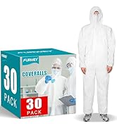 FURWEY Hazmat Suits 30Pack Disposable Protective Coveralls, Heavy Duty Full Body Painters Suit fo...