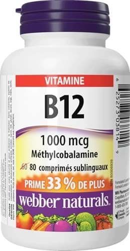 Webber Naturals Vitamin B12 1000 mcg, Quick Dissolve, 80 Tablets, Supports Energy Production and Metabolism - 1