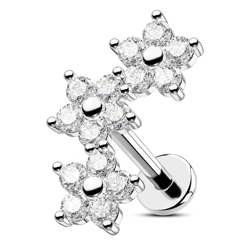 YUZHEDM Piercing Tragus Mujer Hecho de Acero de Titanio Pendientes Piercing Helix Oreja Rosca Interna Tragus Con Circonita para Hombres Mujeres Ideal Para el día Fiestas