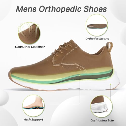 Men's Orthopedic Leather Dress Shoes: Casual Arch Support Plantar Fasciitis Orthotic Walking Business Oxford, Comfortable High Arch Golf Tennis Work Sneakers for Foot Heel Pain Relief3
