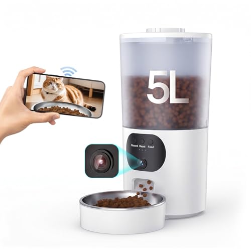 PF1-6L Automatische Krokettendispenser voor Katten, WiFi 1080P HD Camera, Roestvrijstalen Voerbak, Programmeerbaar & Anti-verstopping & Automatisch Sluitende Voeruitlaat, Reservebatterij