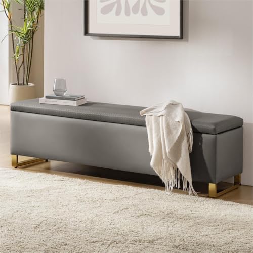 60" Leather Storage Bench with Throw Ottomans, Large Modern Flip ...