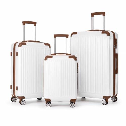 ALYIAMXL 3-Piece ABS Hardshell Luggage Set, Lightweight Durable Suitcases with 4 Silent Spinner Wheels, TSA Lock & Scratch-Resistant Surface, 20"/24"/28", White