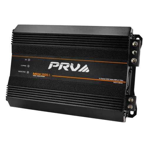 PRV Audio MDX2500.1 1 Ohm Mini Car Audio Amplifier 1 Channel 2600 Watts RMS Ultra Compact Full Range Monoblock Class D Amp for Powersports Motorcycles ATV for High Power Loudspeaker Systems