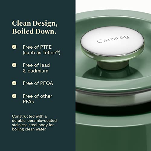 Caraway 2 Quart Whistling Tea Kettle - Durable Stainless Steel Tea Pot - Fast Boiling, Stovetop Agnostic - Non-Toxic, Ptfe & Pfoa Free - Includes Pot Holder - Sage #TOP2