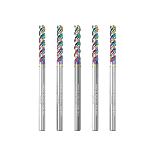 Image of Tools 3 /16 inch Extra Long Carbide Square End Mill for Aluminum, Copper Alloy, Plastic, 3 inch Overall Length End Mill Bits, 3 Flute HRC 62 Deg DLC Coating, CNC Router Bits 3 /16 Shank (3 /16-3 inch 5PCS)