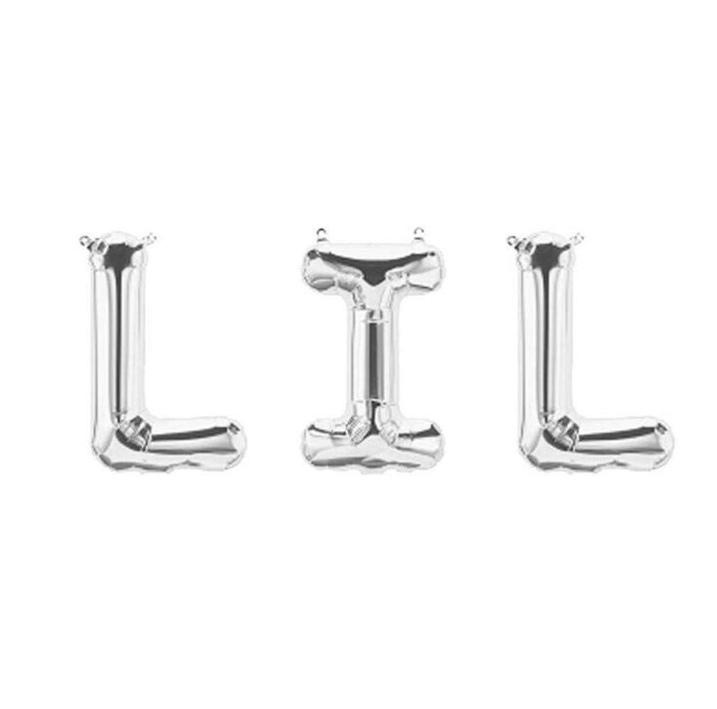 WULEEUPER Lil Balloons 16'' Lil Letter Balloons Banner Sorority Sister Little Balloons Big Little Reveal Day Props Silver WH05402
